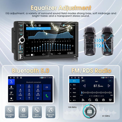 2 Din Autoradio, 4 + 64G, A-pple Carplay Android autoradio, 7 inch IPS-touchscreen, stereo autoradio met Bluetooth 5.0/GPS/WiFi/FM/RDS, mediaspeler voor auto Android 15