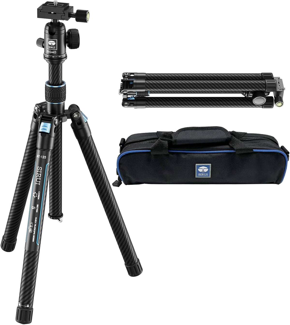 SIRUI Reisstatief van koolstofvezel met 360 ° kogelkop, 151,9 cm compact camerastatief met snelsluiting, omgekeerde inklapbare poten, omkeerbare middenkolom, max. belasting 7,7 kg - Traveler X-III