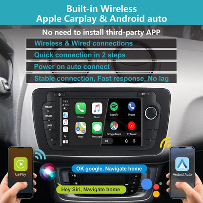Autoradio – Multimedia Speler – Auto Stereo – Navigatiesysteem – Inbouw Radio – 7 Inch IPS Touchscreen – Draadloze CarPlay & Android Auto