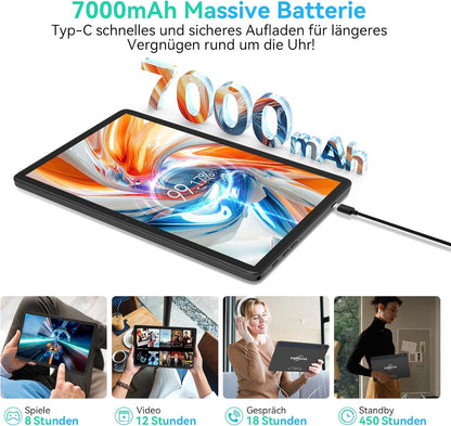 Nieuwste Android 14 Tablet 10 inch, 4G LTE tablets met 2 SIM 1 SD-sleuf, 5G Wifi Tablet PC met 14GB + 128GB (1TBTF), 3-in-1 tablet met toetsenbord, muis-octa-core, 1080FHD, 13MP + 8MP, 7000mAh,