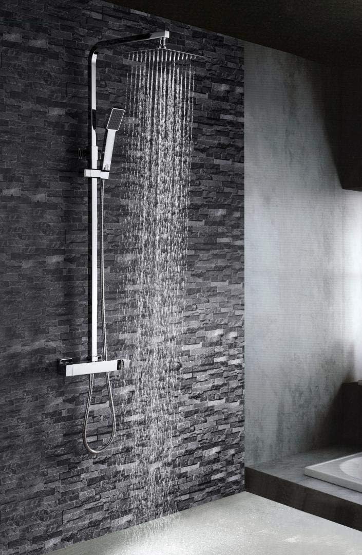 Verstelbare Douche-Rail – Douche-Stang – Regendouche – Douchekop – Handdouche – Vierkante 20 cm Douchekop – Verstelbare Lengte 87-133 cm – Messing Met Chroomafwerking