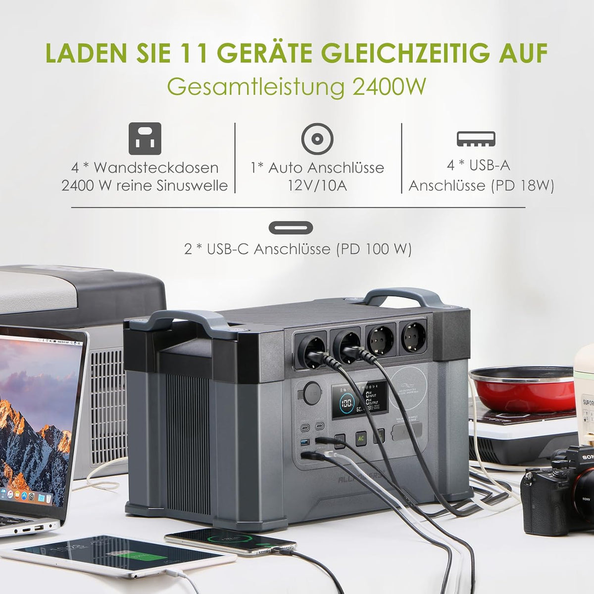 Draagbare Powerstation – Mobiele Generator – Noodstroomvoorziening – Zonne-Accu – Energiecentrale – 1451Wh Batterijcapaciteit – 2x 100W Opvouwbare Zonnepanelen