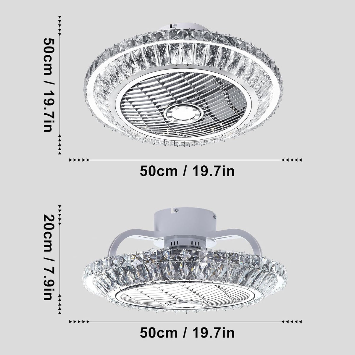 LED-plafondventilator met verlichting, stille kristallen ventilatorkroonluchter met afstandsbediening, dimbare timingventilator, plafondlamp, 72 W moderne ventilator, plafondlamp voor kinderkamer