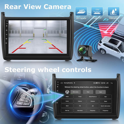 2G+64G Android 13 Car Radio for VW Volkswagen Polo 2008-2020 with Wireless Carplay & Android Auto, 9 Inch Touchscreen Car Stereo with WIFI/GPS/FM RDS/Bluetooth+AHD Rear View Camera