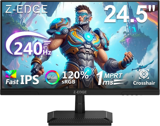Z-Edge Gaming Monitor 25'' 240Hz, IPS Panel, 1ms MPRT, FHD 1080P, FreeSync, LED Gaming Monitor, Adjustable Tilt, HDMI2.0 & DP1.4, VESA 100 * 100mm (HDMI Cable Included)