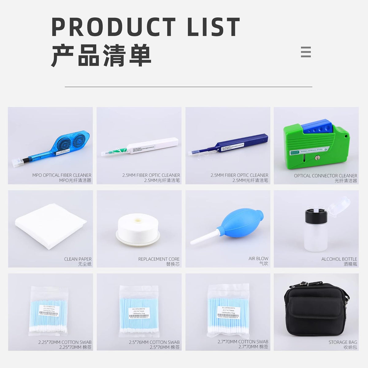 FTTH Fiber Optic Cleaning Kit met Fiber Cleaning Cassette voor FC SC ST LC MU MPO Connectors 1.25mm/2.5mm Fiber Cleaner Pen Reiniging Wattenstaafjes veegt Optische Vezel Cleaner Tool