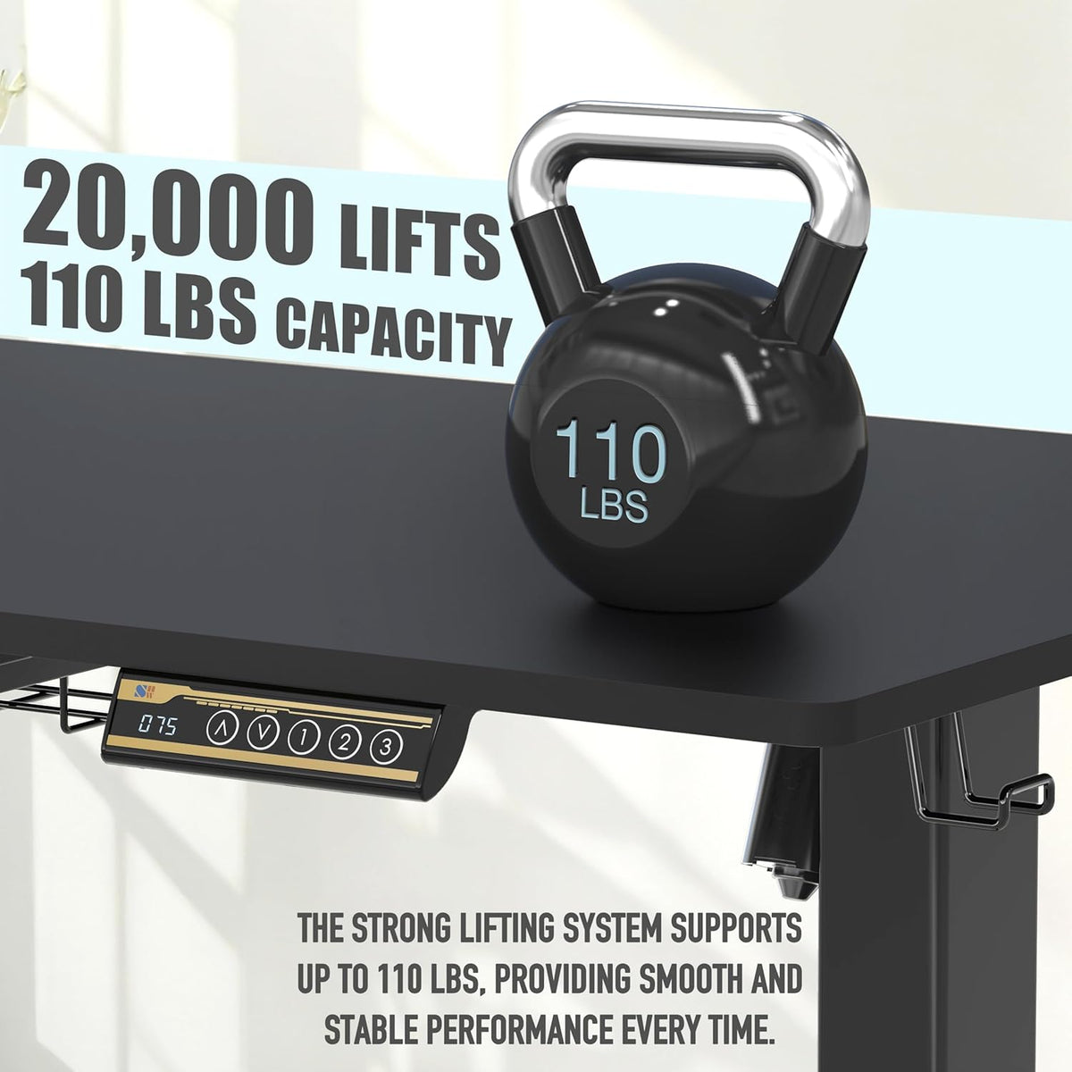 SHW 40" Electric Height Adjustable Standing Desk with Drawer, Preset Memory Tray and Cable Management Tray, Black - QUORE