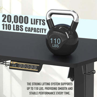 SHW 40" Electric Height Adjustable Standing Desk with Drawer, Preset Memory Tray and Cable Management Tray, Black - QUORE