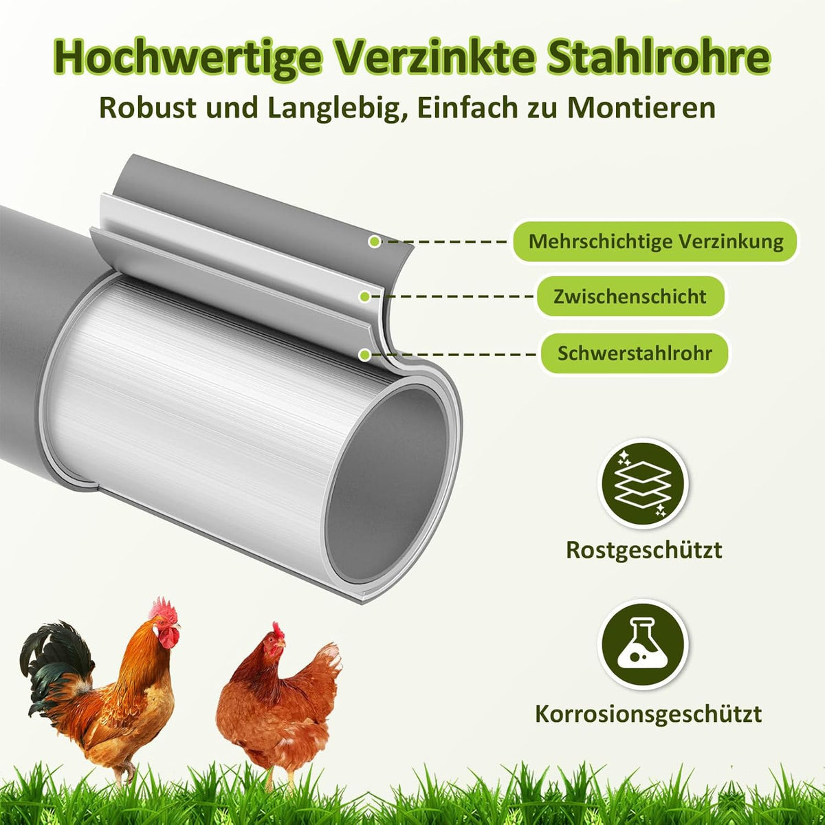 Chicken Coop Outdoor House, Rabbits, Galvanised Steel, Outdoor Chicken Coop with Lock and Waterproof PE Fabric for Chickens, Small Animals and Plants (3 x 4 x 2 m) - QUORE
