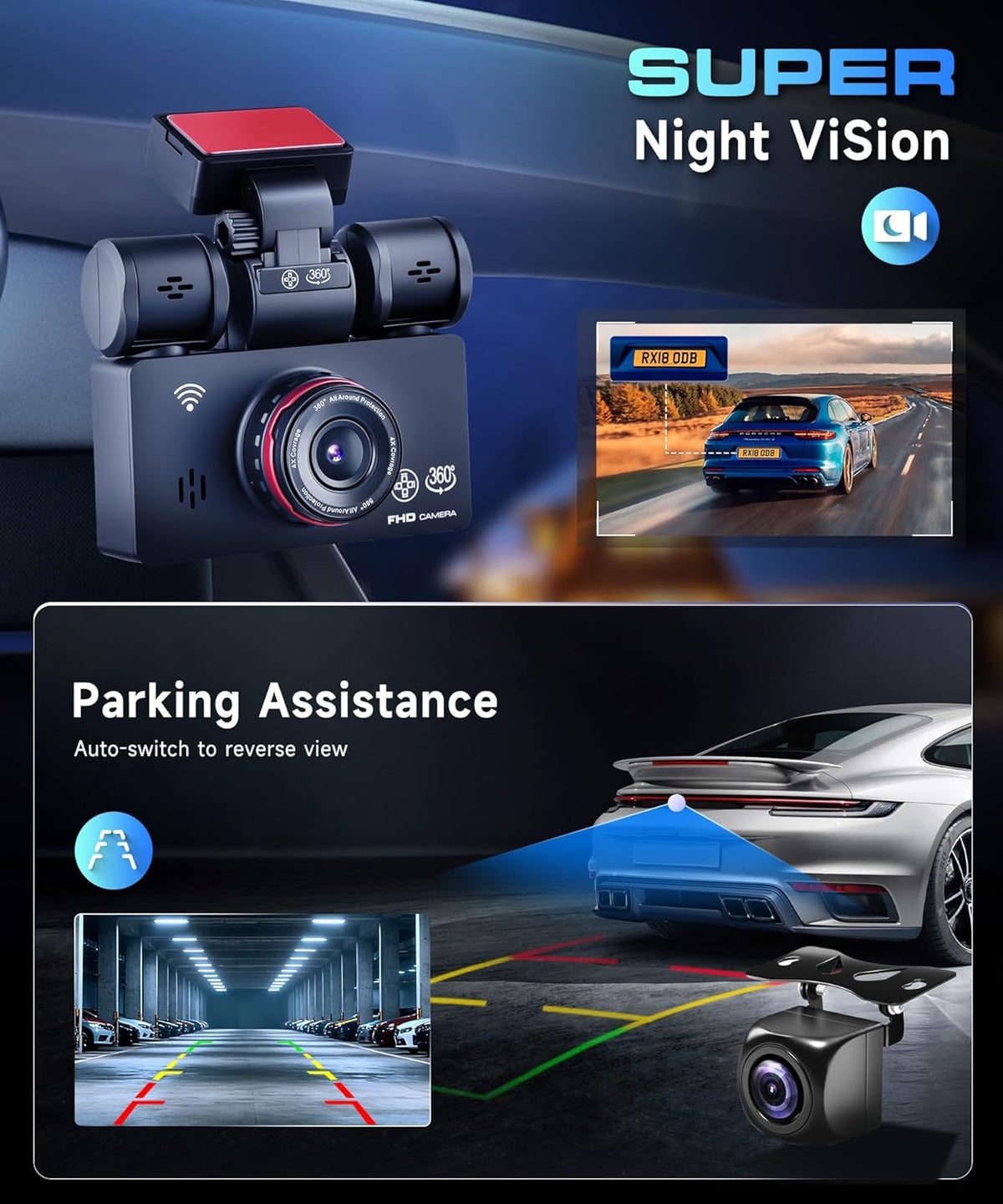 Dashcam – Autocamera – Auto Camera – Rijcamera – Quad-Camera – 2K Voorcamera + 3x1080P – Nachtzicht & 24-Uurs Parkeerbewaking
