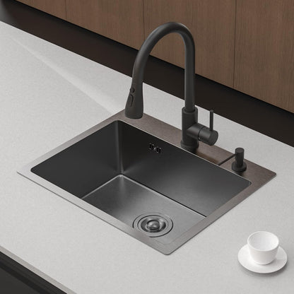 Ibergrif M85545B Spoelbak Keuken, Spoelbak met Afvoerfilter en Twee Bevestigingsgaten, Spoelbak Roestvrij Staal (55 x 45 cm), Zwart
