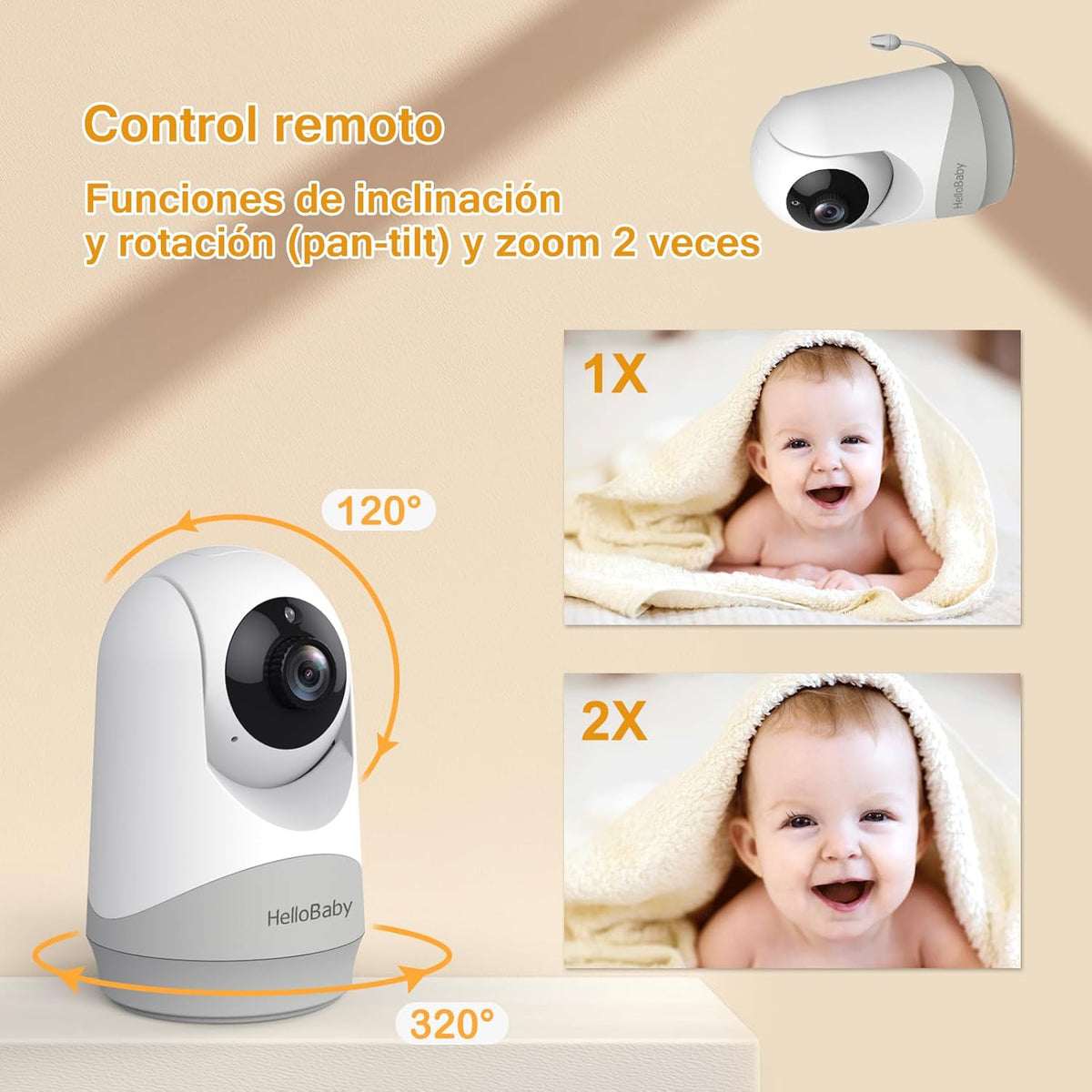 HelloBaby Babymonitor, video en audiocamera voor kinderen, met monitor, 3,2 inch IPS-scherm, zonder wifi, nachtzicht, pan-tilt-zoom, alarm slaapliedje en bereik van 1000 voeten, 2 camera's inbegrepen