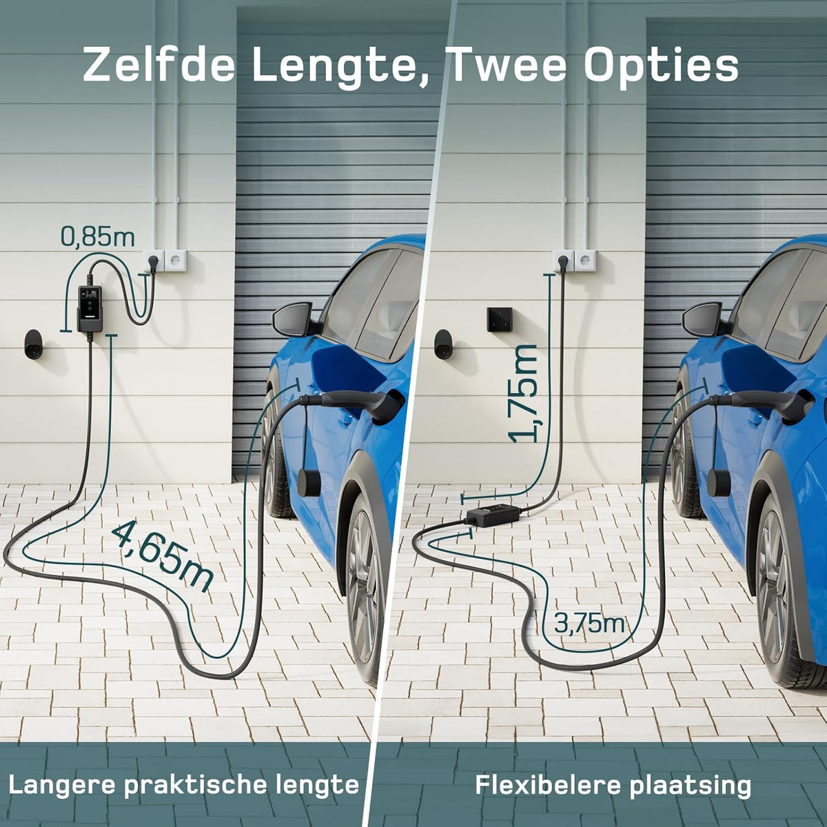 dé EV Charger Type 2 Schuko 3,7kW [5,5m, 1-Fase, 6-16A] Thuislader Type 2 met Digitaal Display, Instelbare Stroom, EV Oplader 3,7kW voor Model Y/3, ID.3/4, EX30, Enyaq en andere EV/PHEV