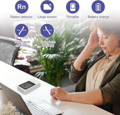 LifeBasis Radondetector, luchtkwaliteitsmonitor, draadloze radonmonitor met scherm voor bewaking van lange en korte tijd, radontester, radonmeter, radon meetinstrument voor kelder en kantoor