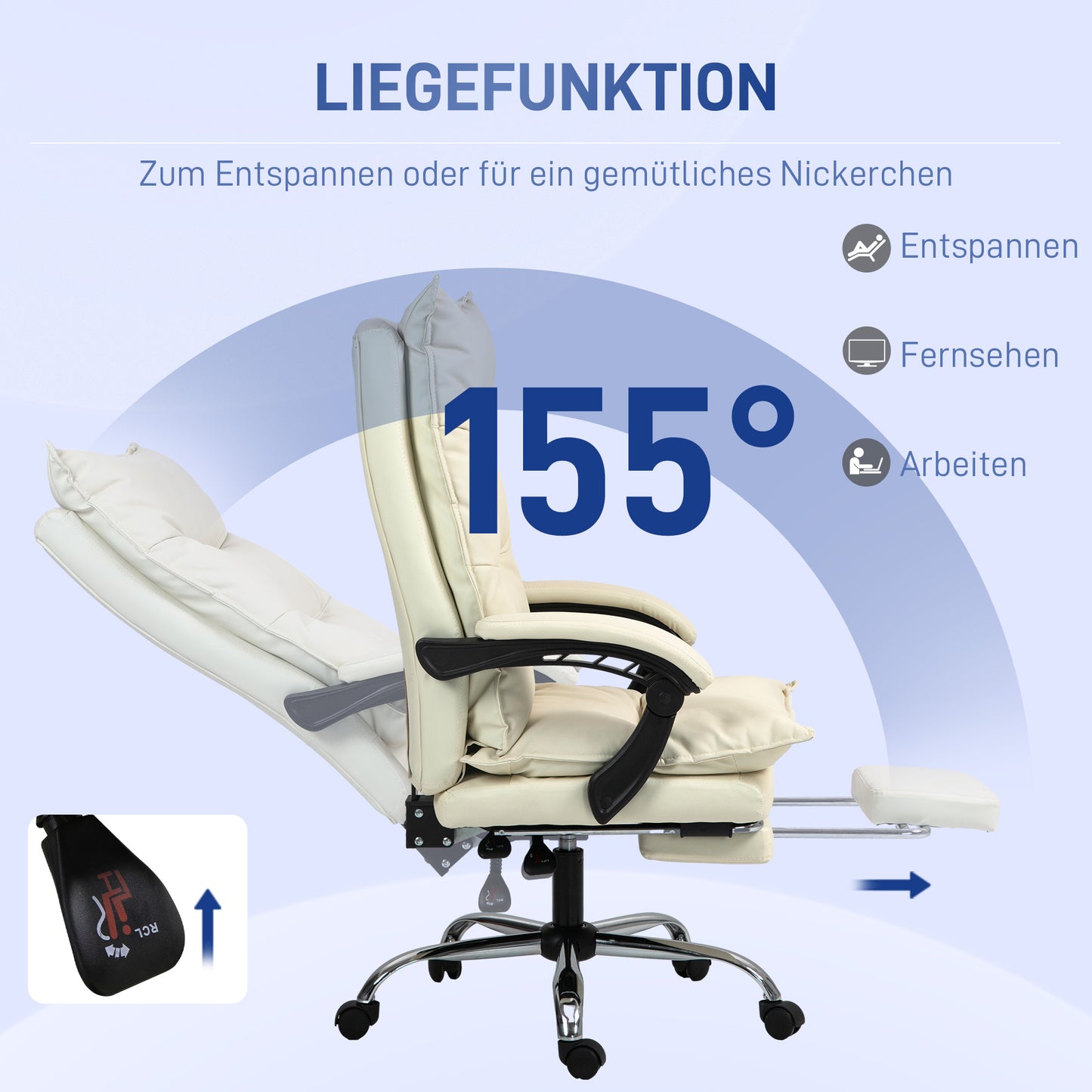Bureaustoel – Kantoorstoel – Gamingstoel – Draaistoel – Bureaukruk – Verstelbare Hoogte 55-63 cm – Kunstleren Bekleding Zwart