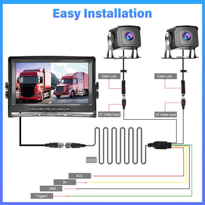 Hikity Achteruitrijcamera, set van 2 camera's, 9 inch lcd-monitor, groothoek, nachtzicht, IP69 waterdicht, 1080p backup camera, 32G SD-kaart voor vrachtwagen, aanhanger, bus, bestelwagen, landbouw,