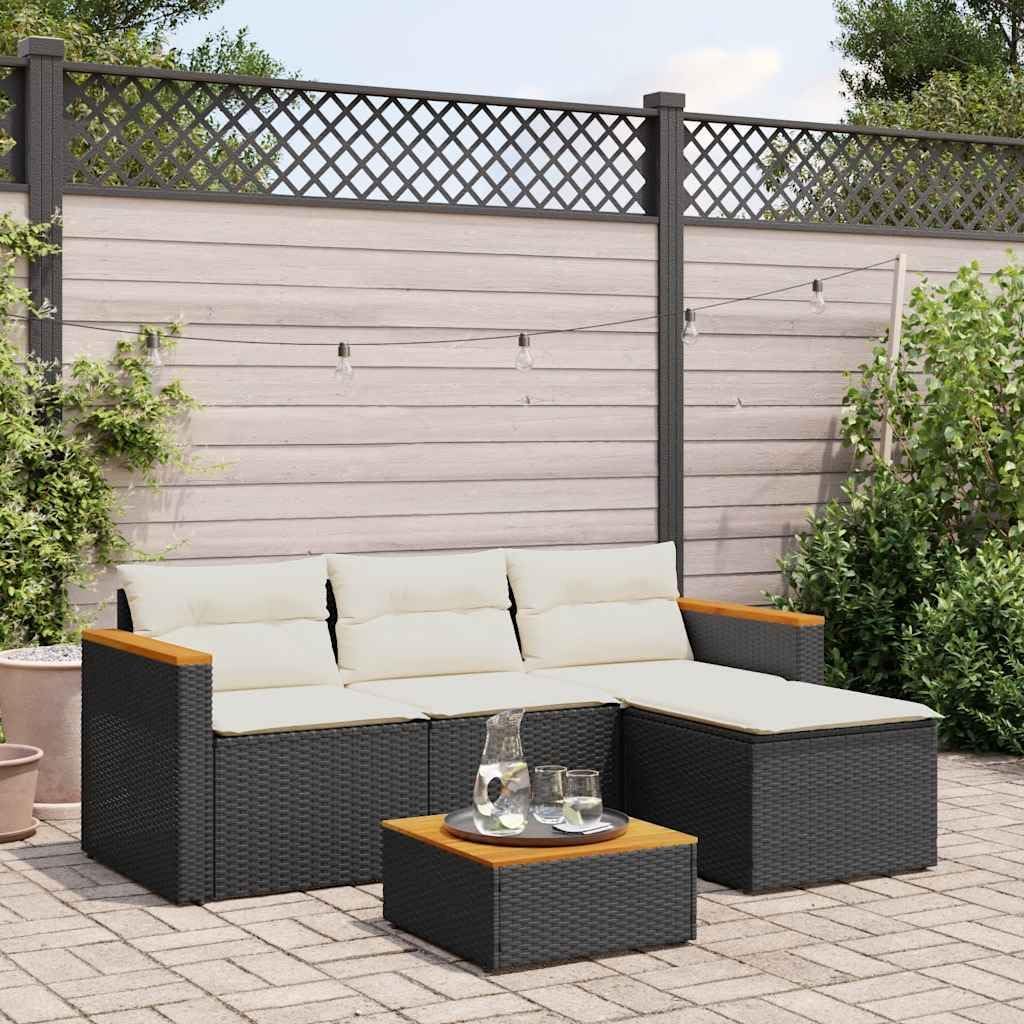 vidaXL 3-Piece Lounge Set with Cushions Poly Rattan Black Garden Set Garden Furniture Patio Set Garden Furniture Lounge Sofa Lounge Set Garden - QUORE