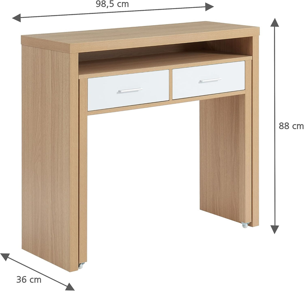 BAÏTA - Uitschuifbaar bureau Studio wit en eikeneffect, 98,5 cm