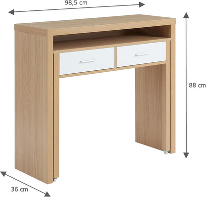 BAÏTA - Uitschuifbaar bureau Studio wit en eikeneffect, 98,5 cm
