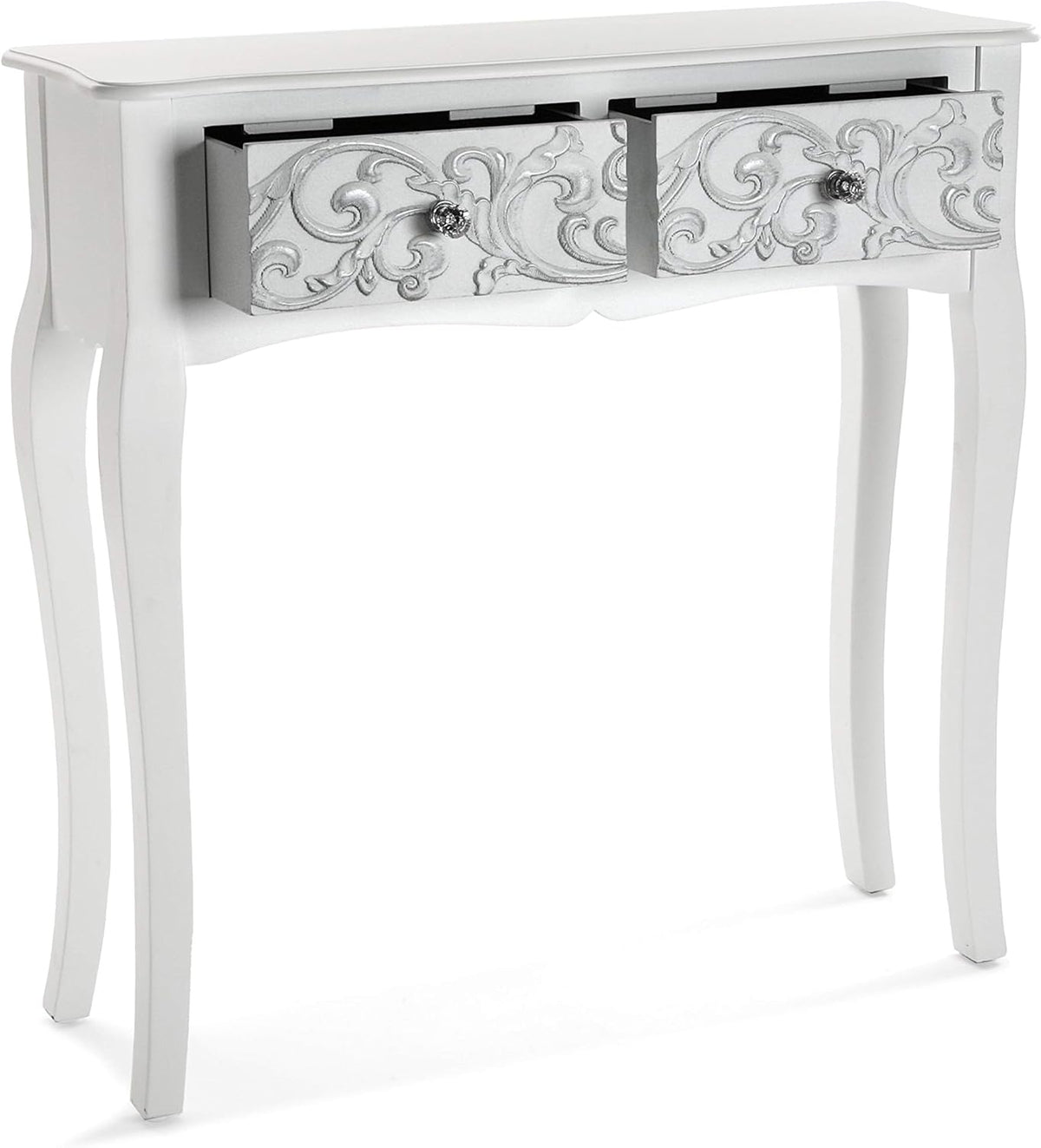 Versa Anjali Bijzettafel voor in de Hal Entree Haltafel, Console Tafel, met 2 lades, Afmetingen (H x B x H) 80 x 25 x 80 cm, Hout, Kleur Wit