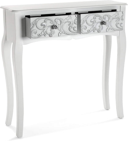 Versa Anjali Bijzettafel voor in de Hal Entree Haltafel, Console Tafel, met 2 lades, Afmetingen (H x B x H) 80 x 25 x 80 cm, Hout, Kleur Wit
