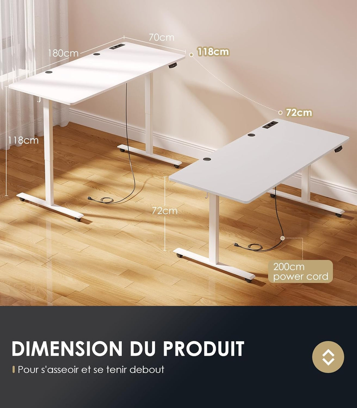 Zit Sta Bureau – Elektrisch Bureau – Hoogte Verstelbaar Bureau – Bureautafel – Staande Werkplek – 180 cm Breed – 2 Geheugenfuncties & USB Poorten