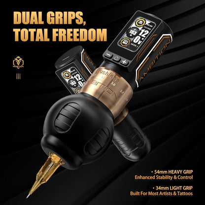 Ambition Ninja Max 280 Tattoo Kit Draadloze Rotary Machine met 7 Verstelbare Slagen, 40 Naaldpatronen, Dubbele 2400mAh Batterijen, 280 g.cm Krachtige Borstelloze Motor, 54mm & 32mm Grips