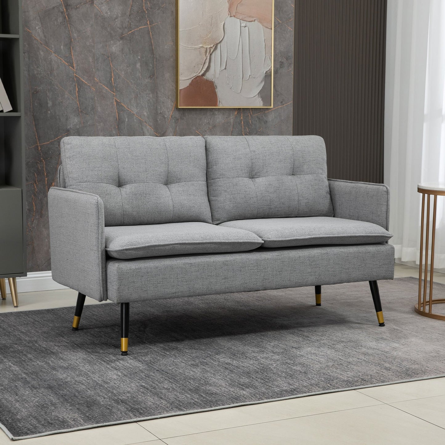 2-Zits Bank – Tweezitter – Bankje – Sofa – Loveseat – Scandinavisch Design – Grijs Linnenlook Stof – Compact 139 x 68 x 80 cm
