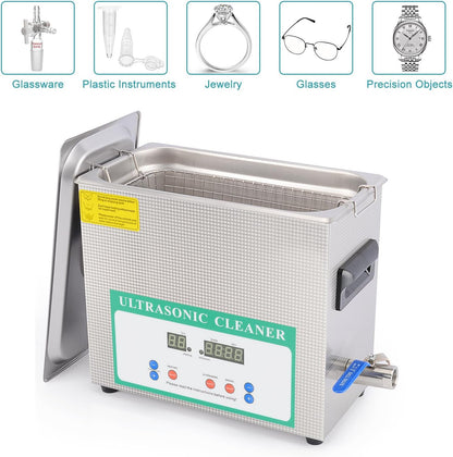 Ultrasone Cleaner – Ultrasoon Reinigingsapparaat – Ultrasoon Reiniger – Ultrasoon Wasmachine – 6,5 Liter – Roestvrijstaal – Instelbare Temperatuur tot 80°C – Digitale Timer en Display