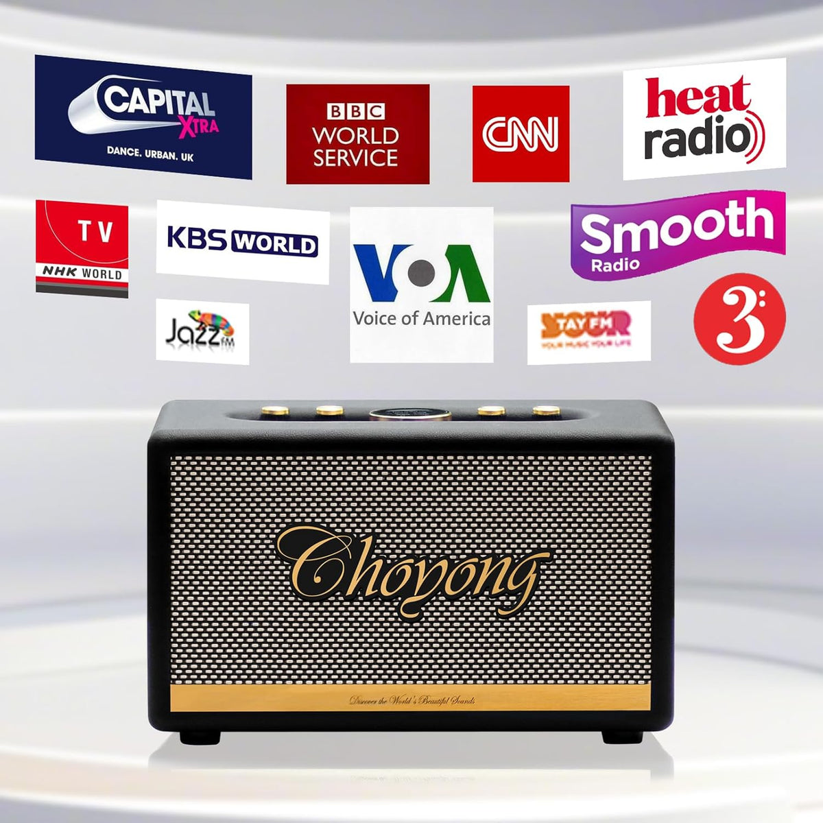 CHOYONG Maestro C2 WiFi-luidspreker Draadloze Bluetooth Smart Speaker, Drie-weg luidsprekersysteem, Internet Radio Global Station, platenspeler compatibel met RCA-ingang, Choyoung C2