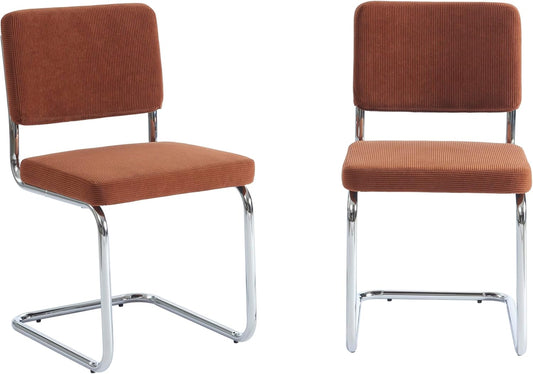 BAÏTA - Set van 2 stoelen Jack Corduroy Terre de Siena Chroom Metalen Poten
