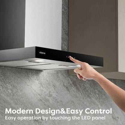 CIARRA CBCS6102 A+++ Afzuigkap 60cm 650 m³/h - Touch Control en Wifi - 4 Snelheden met Booster,afvoerstand en recirculatie afzuigkap met koolstoffilter CBCF003 - Roestvrij Staal