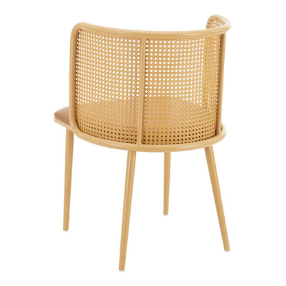 Eetkamerstoel – Stoel – Kuipstoel – Meubel – Woonkamerstoel – Set van 2 – Rattan Rugleuning – Kunstleer Bekleding – Stevig Metalen Frame – Hoge Zitcomfort