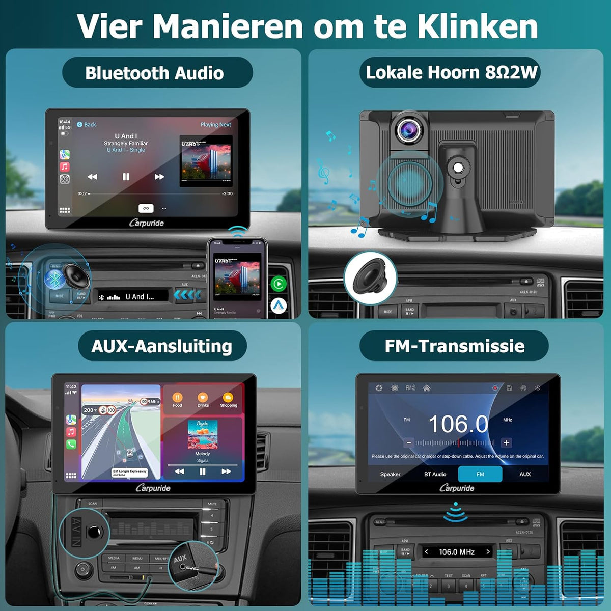 Carpuride W703 Portable Wireless Carplay & Android Auto with Dash Cam-7" HD IPS Screen, 4K Front & Backup Camera, Loop Recording,Bluetooth,Mirror Link,GPS,Siri,Dashboard Mounted (Carpuride w703)
