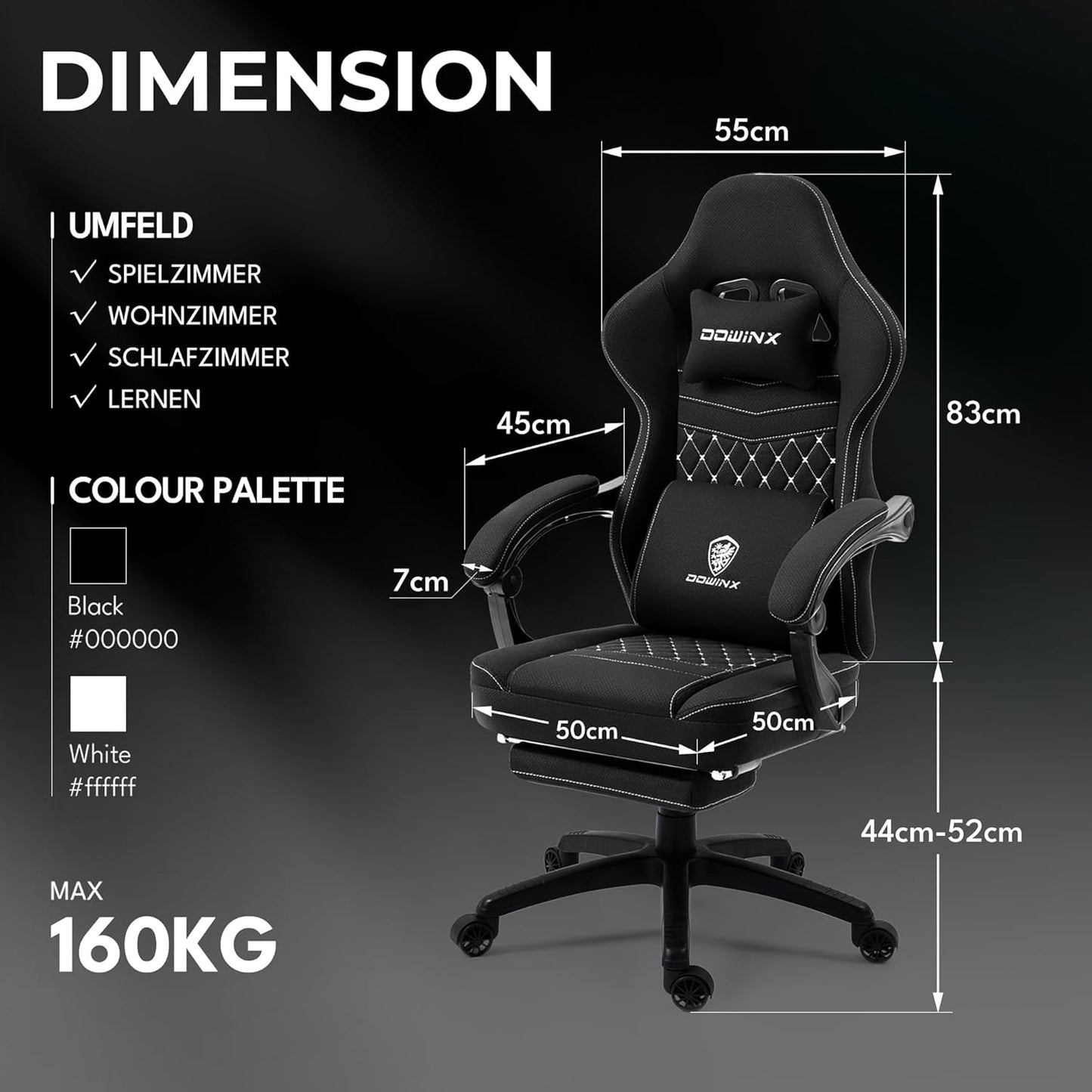 Dowinx Gaming Chair with Pocket Spring Cushion, Massage Gaming Chair with Footrest, Ergonomic Racing Gamer Chair, Maximum Load 150 kg, Black - QUORE