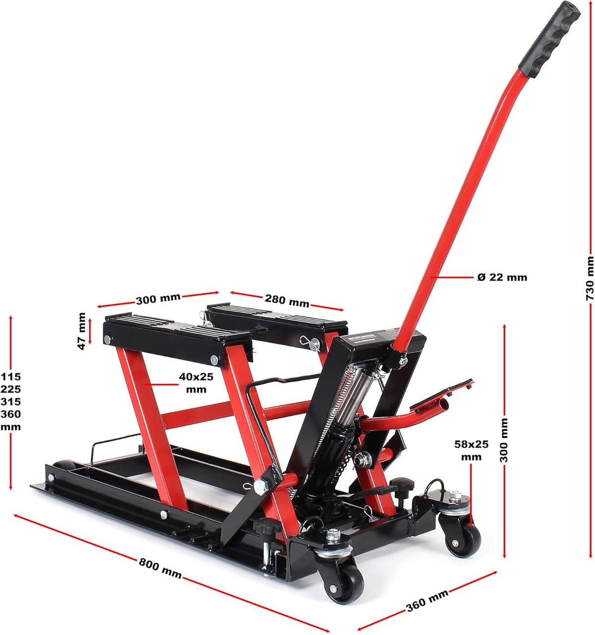 Hydraulische Motorkrik Voor Motor, Quad En ATV – Garagekrik – Werkplaatskrik – Motorlift – Quadkrik – 680 Kg Draagvermogen – Maximale Hefhoogte 38 Cm
