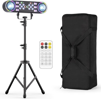 7-in-1 disco partylicht, DJ-licht, partylicht met telescoopstatief en draagtas, DJ stroboscooplicht met afstandsbediening voor Kerstmis, thuisfeest, discoparty, Halloween