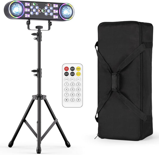 7-in-1 disco partylicht, DJ-licht, partylicht met telescoopstatief en draagtas, DJ stroboscooplicht met afstandsbediening voor Kerstmis, thuisfeest, discoparty, Halloween