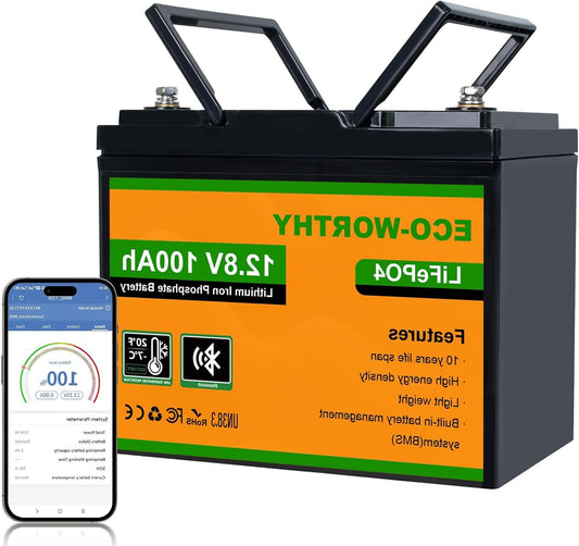 12V 100Ah LiFePO4 Accu – Lithium Accu – Camper Accu – Boot Accu – Zonne-energie Accu – Bluetooth Monitoring – BMS Lage Temperatuur Bescherming – 15000 Levenscycli