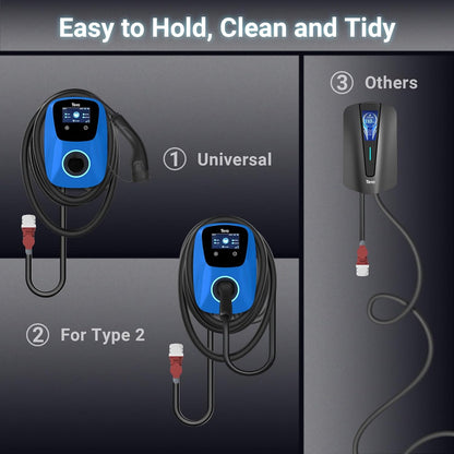 Tera EV oplader Smart APP: 32A type 2 22kW of 11kW thuis laadstation 400V CE & TÜV Wallbox 7 m oplaadkabel met lader houder app-besturing CEE 3-fasen stekker voor alle EV's en PHEV's W01 blauw
