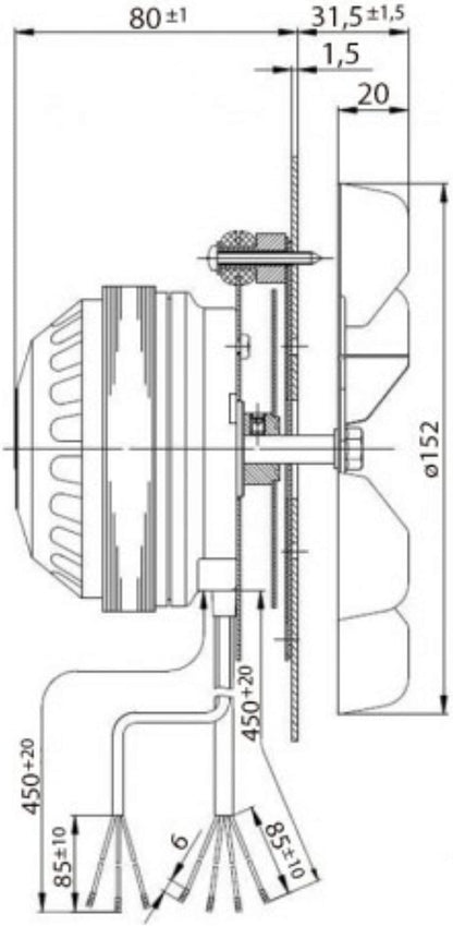Rookafvoer EBM R2E150-AN91-13, roestvrij staal, 150 mm, 2400 tpm, 32 watt, pelet