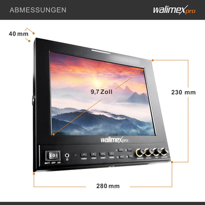 Walimex Pro Professionele video DSLR LCD-monitor (24,6 cm (9,7 inch), 1920x1080 pixels, Full HD, 8-voudige zoom, HDMI Out)