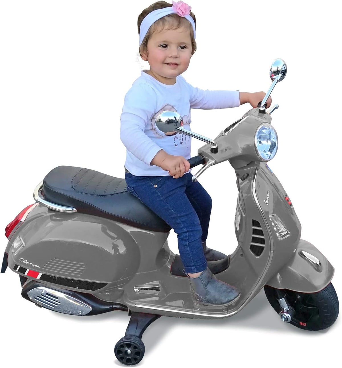 TURBO CHALLENGE - Vespa – elektrische drager – 119103 – scooter – grijs – klaar om te rollen – 30 kg max – kunststof – oplaadbare batterijen – van 3 jaar tot 6 jaar