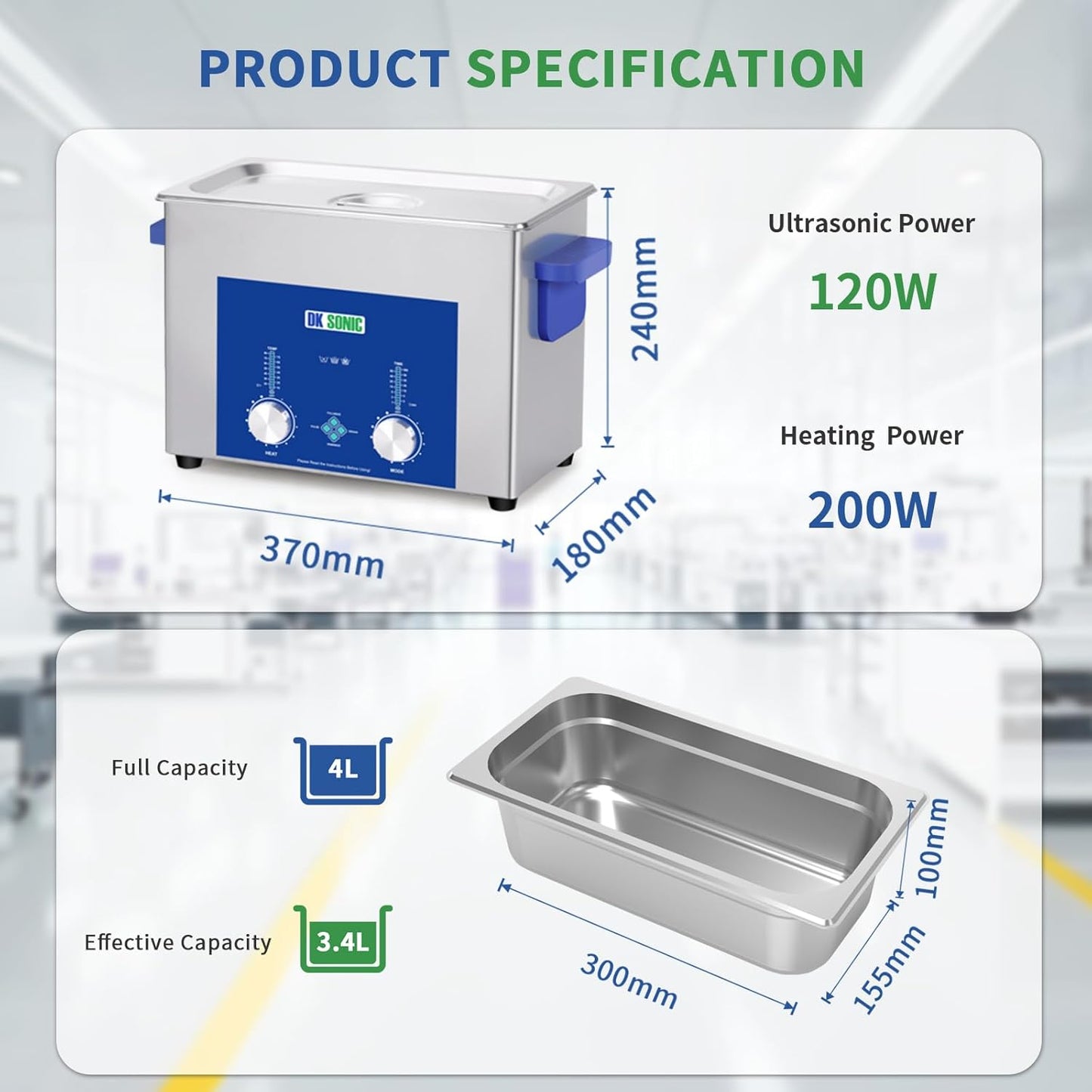 DK SONIC Industriële Ultrasoon Reiniger 4L, 120W | Professionele Juweel Reiniger met Gecodeerde Timer, Verwarming & Mandje | Multifunctioneel voor Juweel, Brillen, Kettingen, Horloges