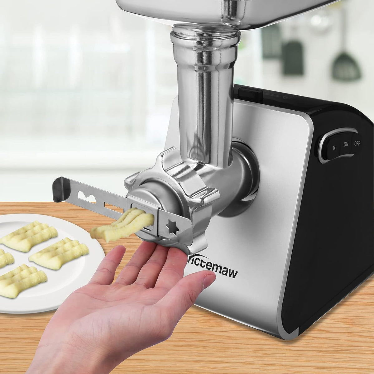 Professionele elektrische vleesmolen, met worstvulling en koekjesopzetstuk, worstmachine, vleesmachine met 3 schijven, 4 kegelmessen en kibbe-opzetstukken voor gehakt, groenten, kaas en spuitgebak