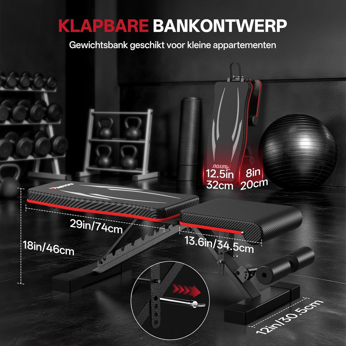 PASYOU Opvouwbare Halterbank, Belastbaarheid 300kg, Verstelbare Multifunctionele Fitnessbank voor Fullbody Training, Sportbank met Grepen voor Thuis en Sportschool (PA350)