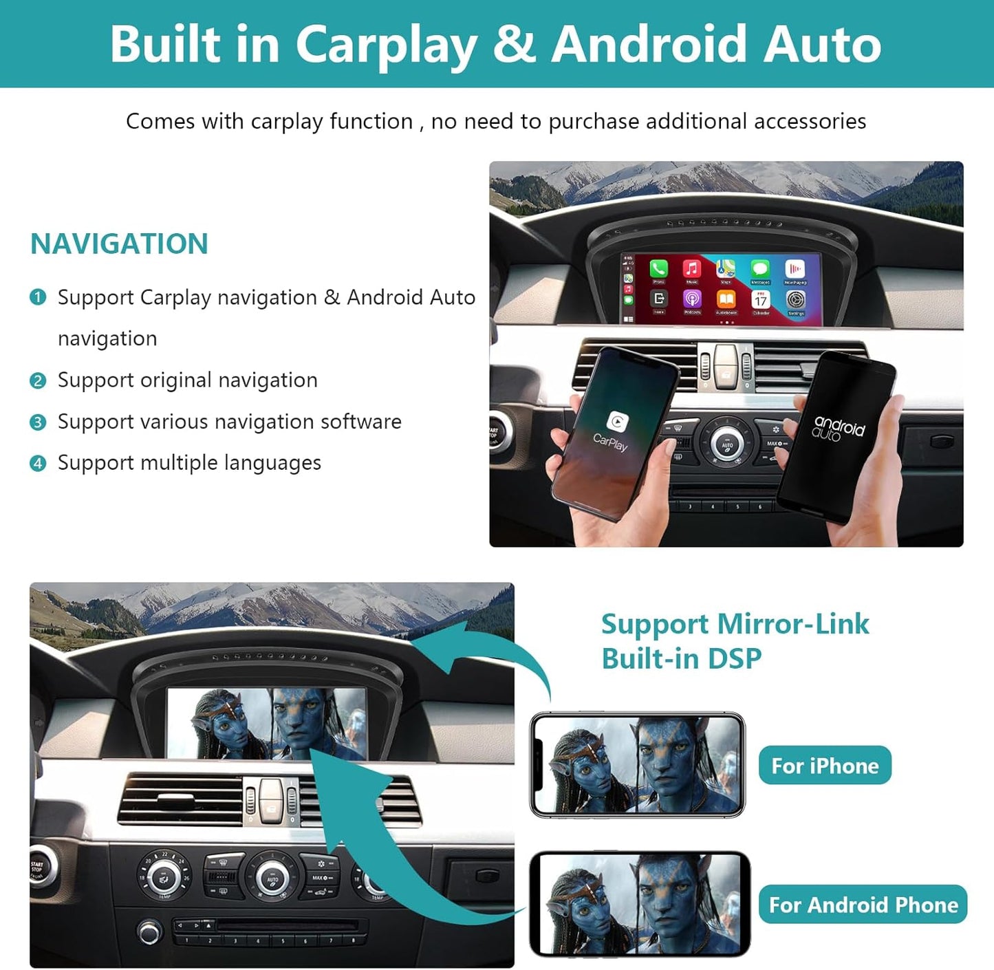 Autoradio – Touchscreen – Multimedia Systeem – Navigatiesysteem – MirrorLink – Geschikt Voor 2010-2012 CIC-Systeem – 8,8 Inch HD-Touchscreen – Draadloze CarPlay En Android Auto