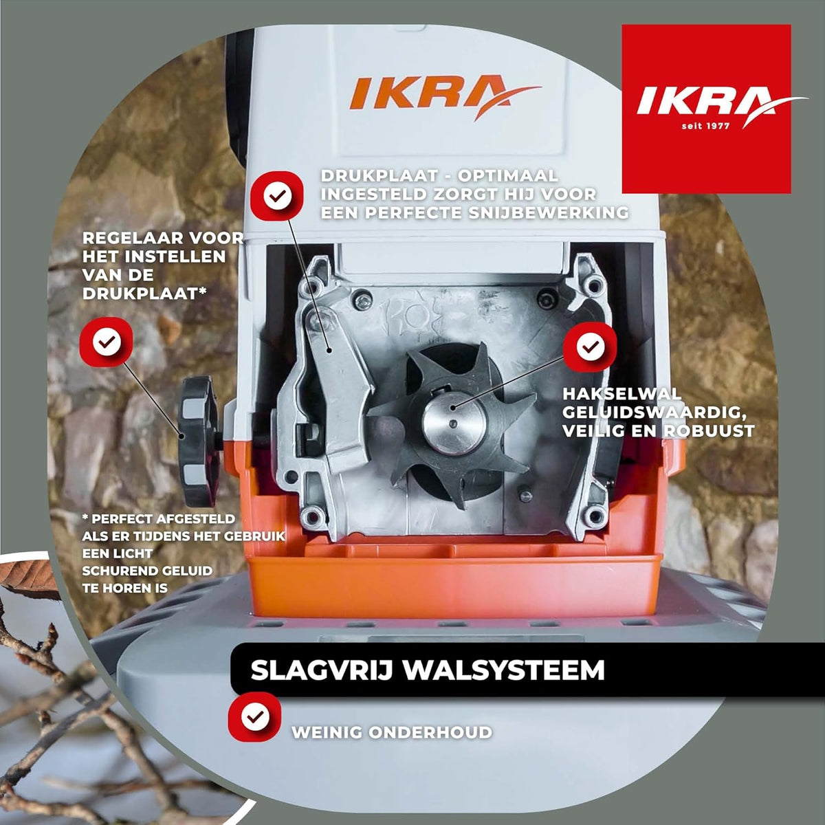 IKRA Elektrische Hakselaar ILH 2800, stil, robuust, onderhoudsarm, takdikte tot 44 mm, rood/wit/grijs/zwart