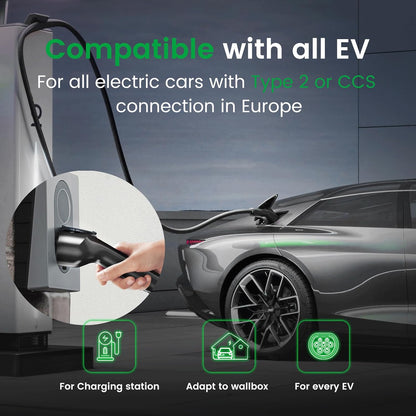 GONEO Type 2 Laadkabel 22kW 10M 32A Laadkabel Elektrische Auto Type 2 3 Fase Modus 3 voor E auto EV/PHEV met Draagtas