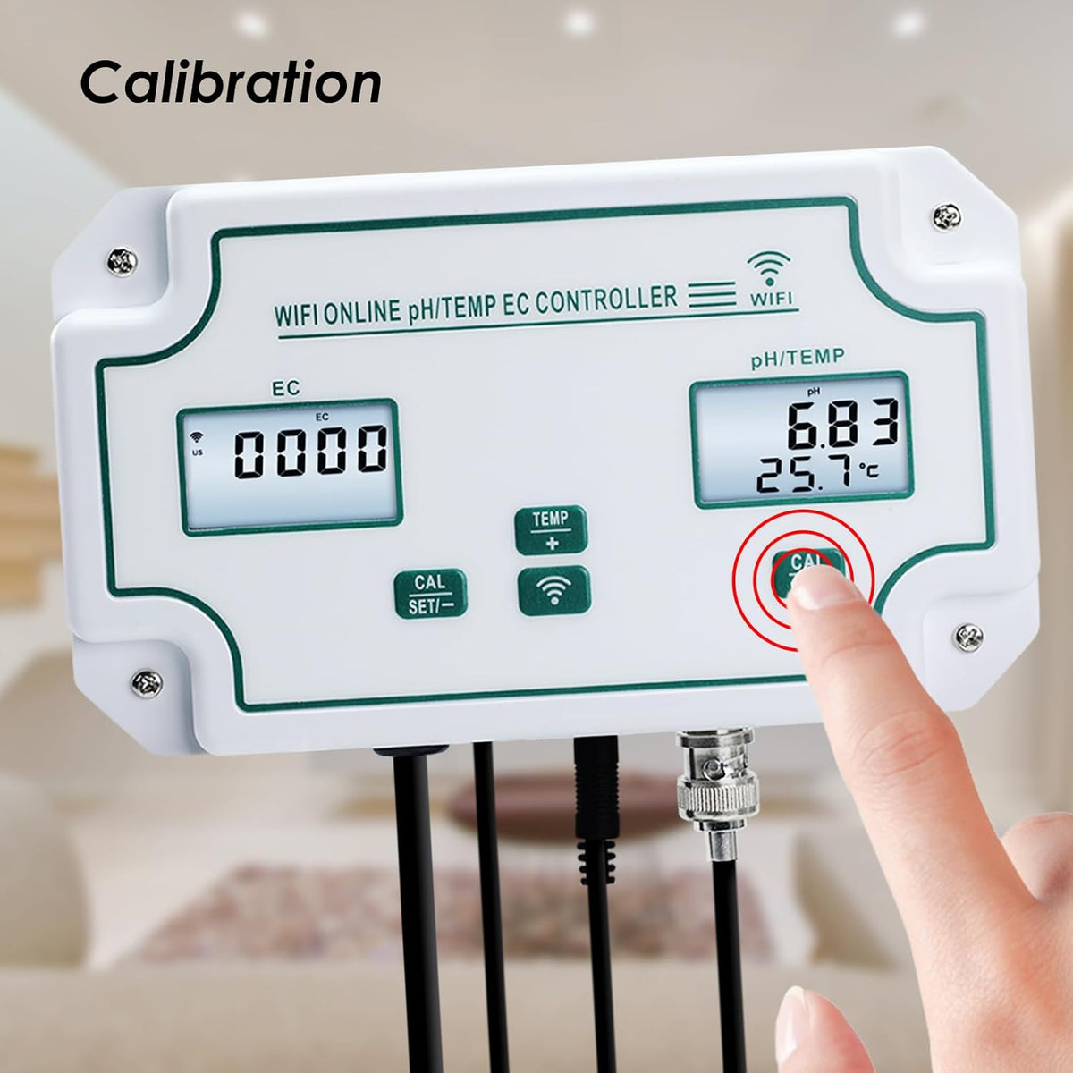 Slimme Wifi-waterkwaliteitstester pH-, EC- en Temperatuurmonitor Continue Online Monitoringstester met Lcd-scherm, App-meldingen, Realtime Gegevens, Vervangbare Sondes voor Hydrocultuur en Aquaria